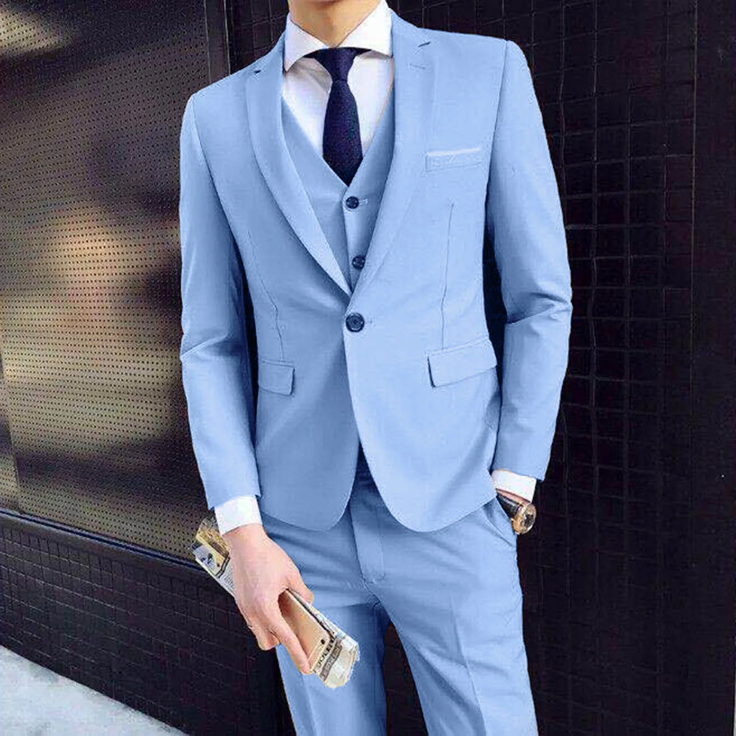Traje de tres piezas para hombre, estilo formal de negocios, corte entallado