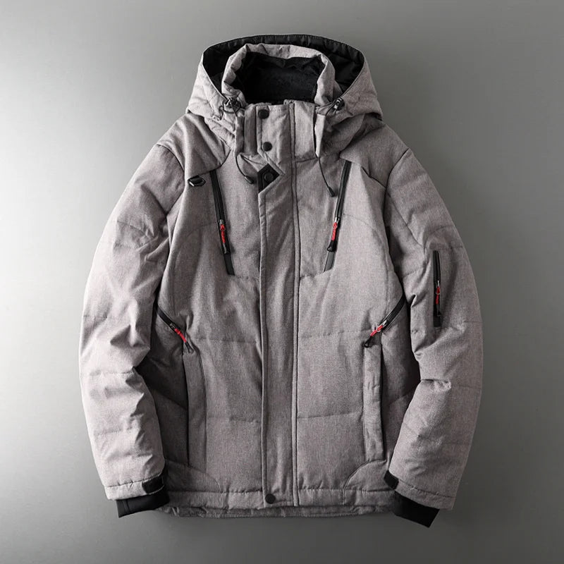 Chaqueta de plumón de pato blanca con capucha para hombre