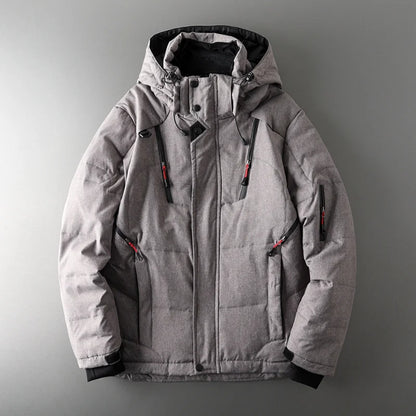 Chaqueta de plumón de pato blanca con capucha para hombre