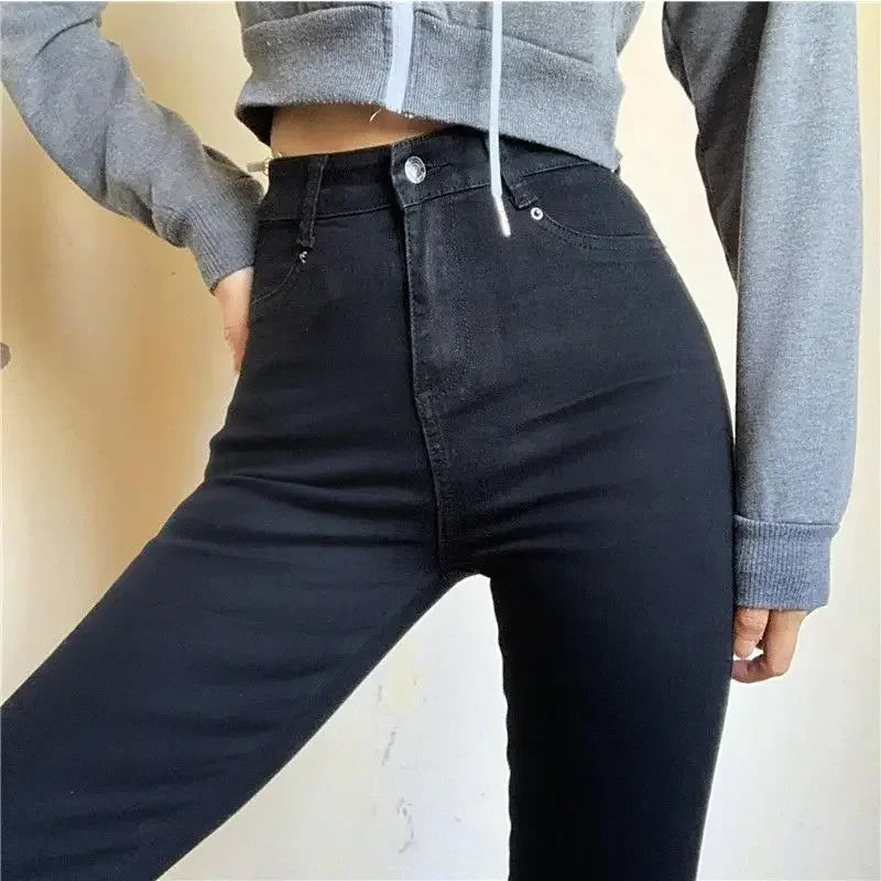Pantalones vaqueros ajustados elásticos para mujer, pantalones de tubo