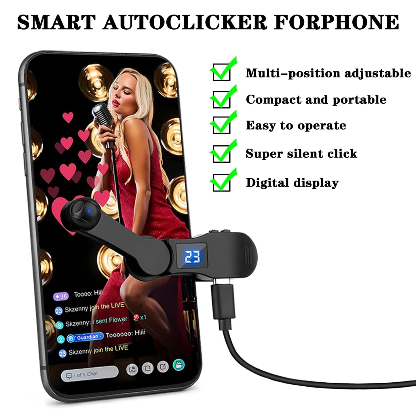 Clicker de pantalla automático digital para teléfono móvil, aplicaciones