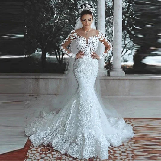 BIAOFEI Vestidos de novia de encaje personalizados, estilo sirena