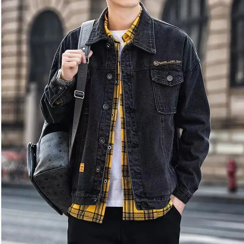 Chaqueta vaquera de carga para hombre, otoño, con bordado