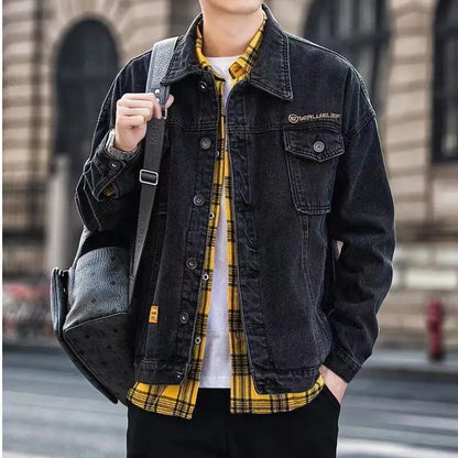 Chaqueta vaquera de carga para hombre, otoño, con bordado