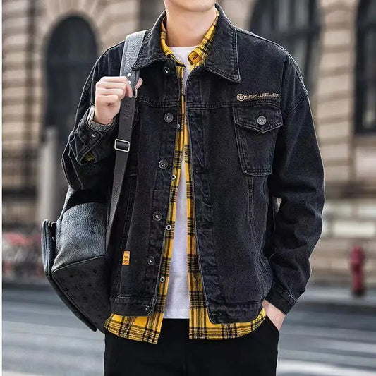 Chaqueta vaquera de carga para hombre, otoño, con bordado