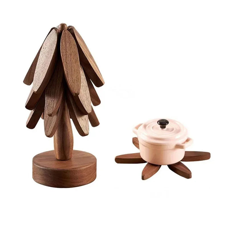 4 salvamanteles de madera con diseño de árbol, decorativos, antiescaldaduras