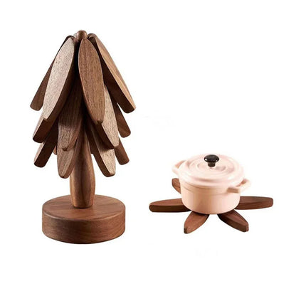 4 salvamanteles de madera con diseño de árbol, decorativos, antiescaldaduras