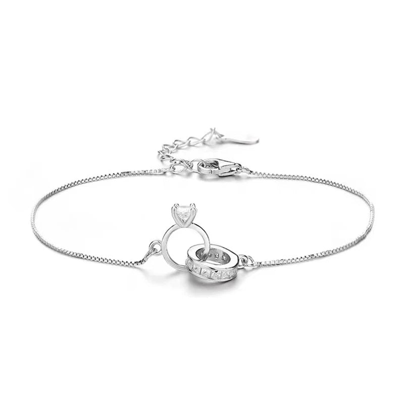 Pulseras de plata de ley para mujer, con circonitas, dijes, cadena de eslabones