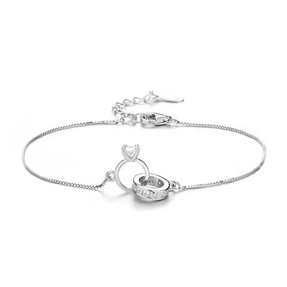 Pulseras de plata de ley para mujer, con circonitas, dijes, cadena de eslabones