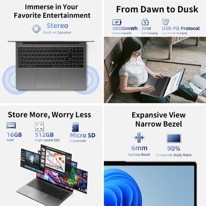 Portátil TECLAST F16 Air de 16 pulgadas, giro de 180 grados, 16 GB + 512 G