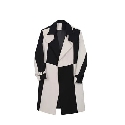 Gabardina larga de color contrastante para hombre, moda coreana