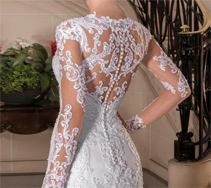 Vestido de novia personalizado elegante de sirena con mangas largas