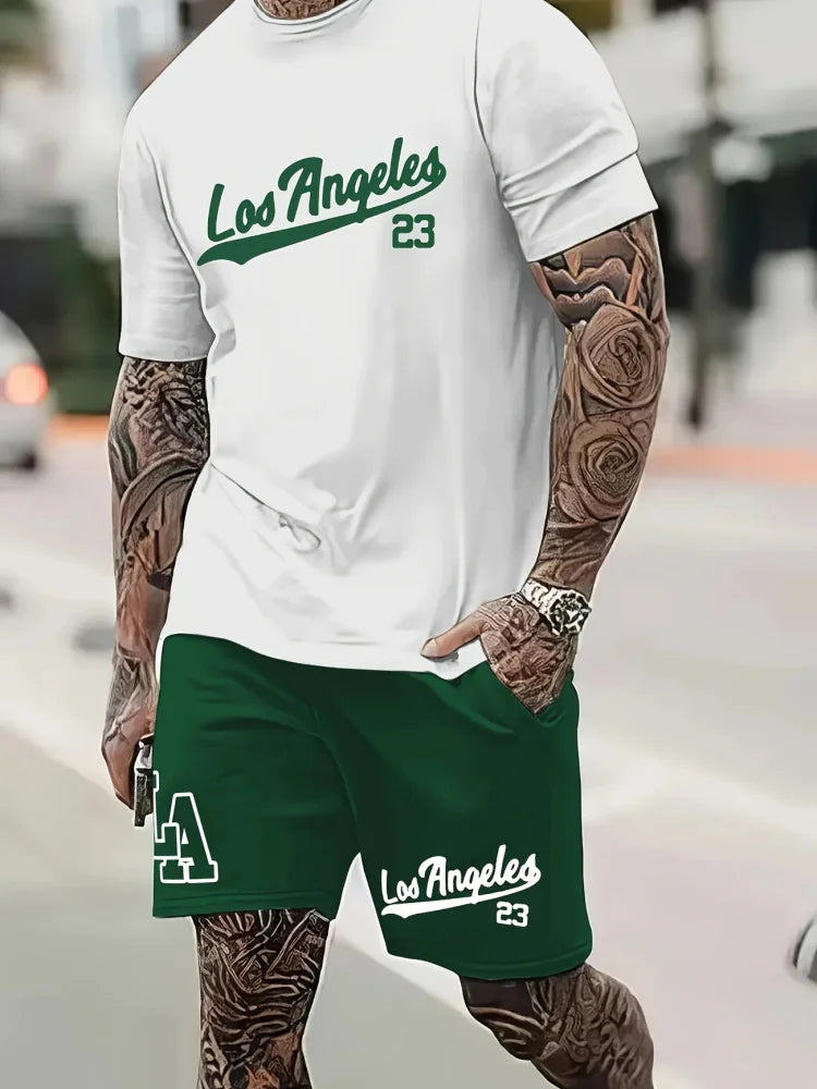 Conjunto de dos piezas informal de verano con cuello redondo para hombre