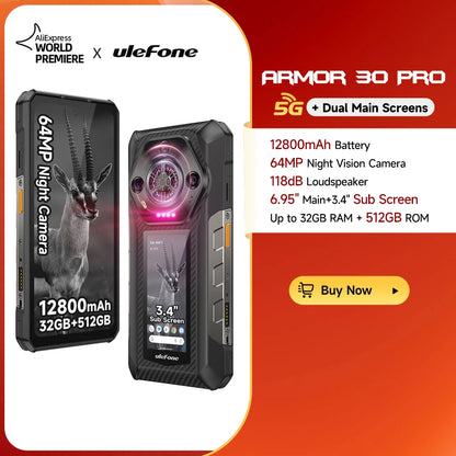 Ulefone Armor 30 Pro 5G - Teléfono robusto Android (6,95", 120 Hz, 512 GB
