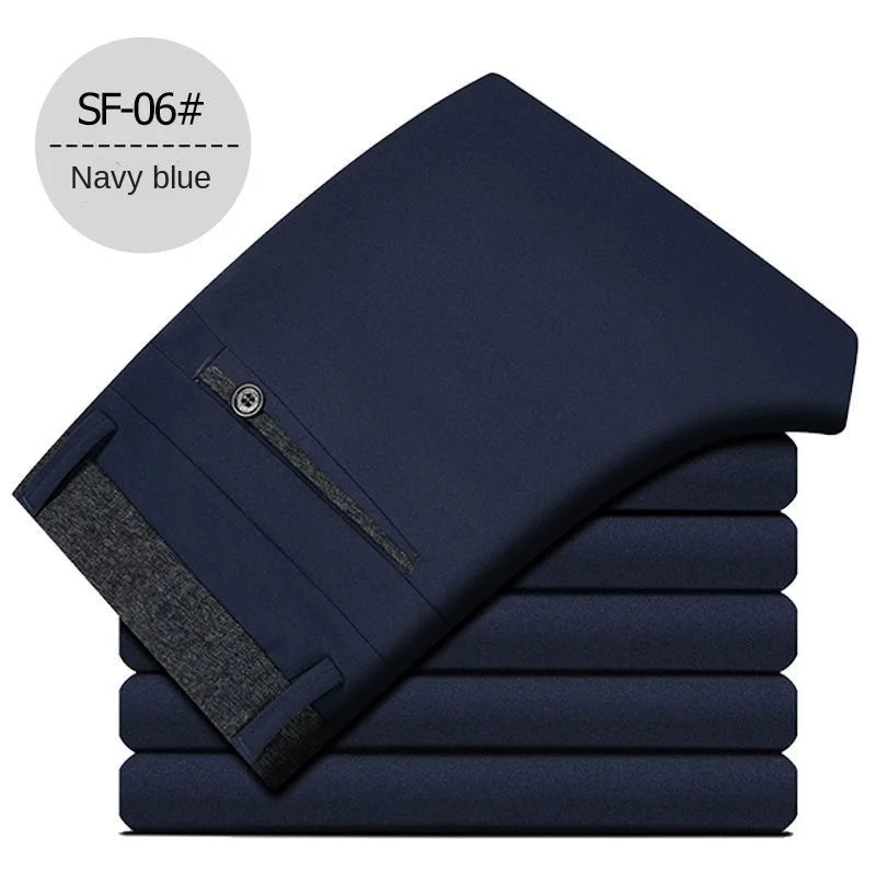 Pantalones de vestir de moda para hombre, negros, rectos, informales