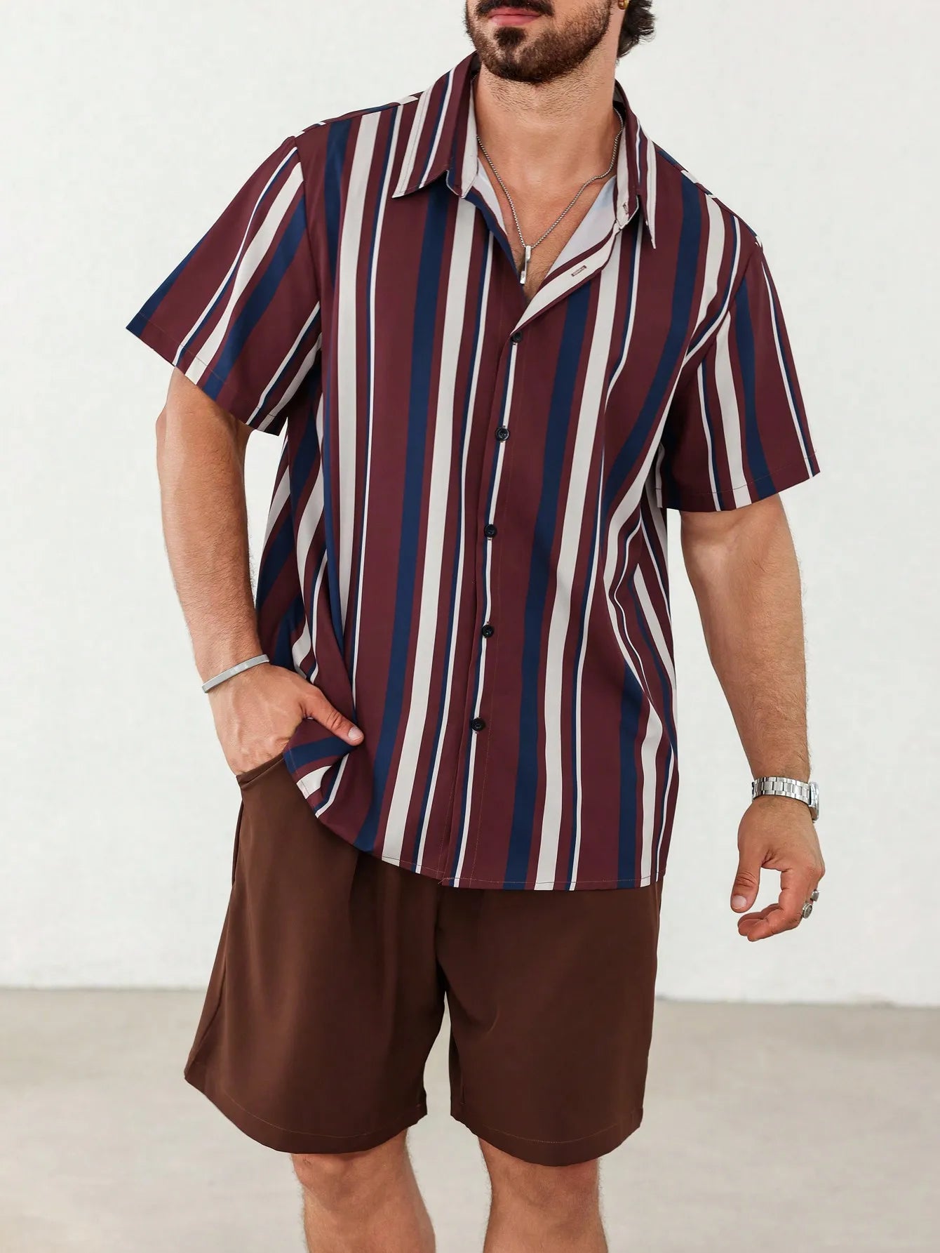 Conjunto de verano a rayas con estampado 3D para hombre,