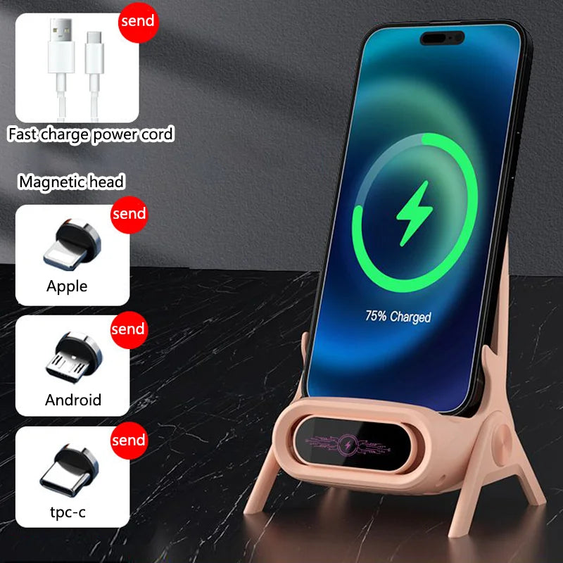 Mini silla con cargador inalámbrico, soporte estable para teléfono