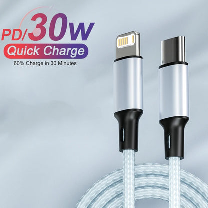 Cable cargador PD de 30 W para iPhone 14, 13, 12, 11 Pro Max, Mini, XR, XS
