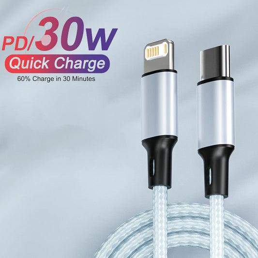 Cable cargador PD de 30 W para iPhone 14, 13, 12, 11 Pro Max, Mini, XR, XS