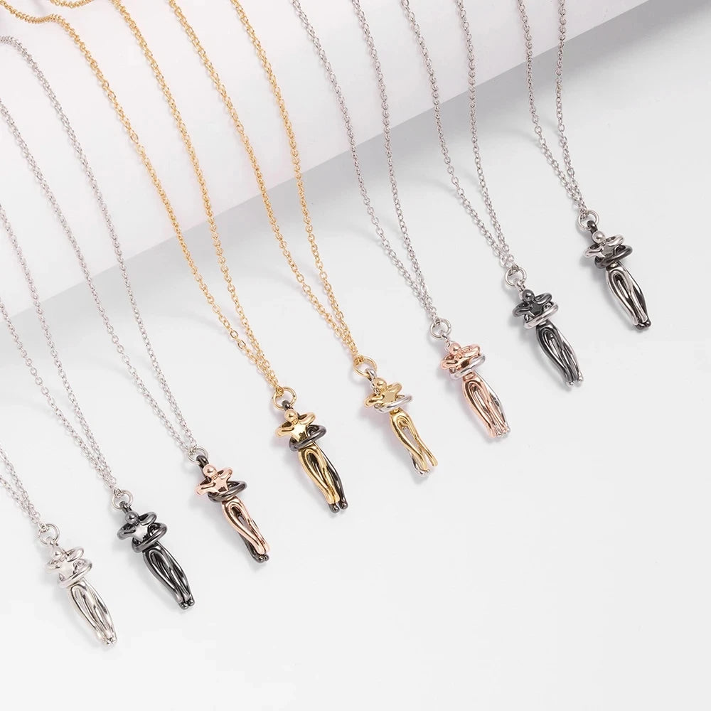Collar de moda con colgante de abrazo para hombre y mujer, gargantilla