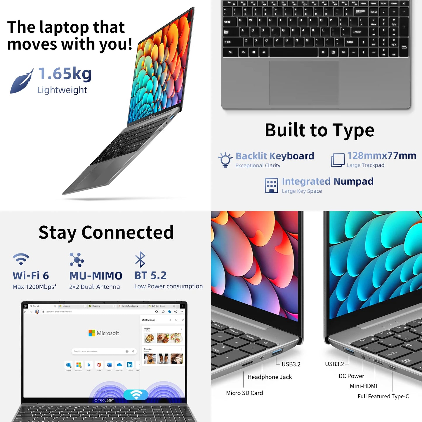 Portátil TECLAST F16Pro de 15,6 pulgadas, 16 GB de RAM, 512 GB de SSD