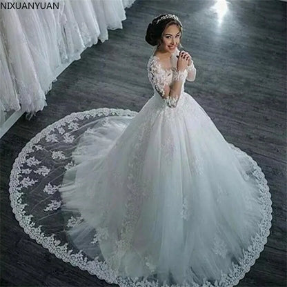 Vestidos elegantes para mujer, vestido de novia de manga larga