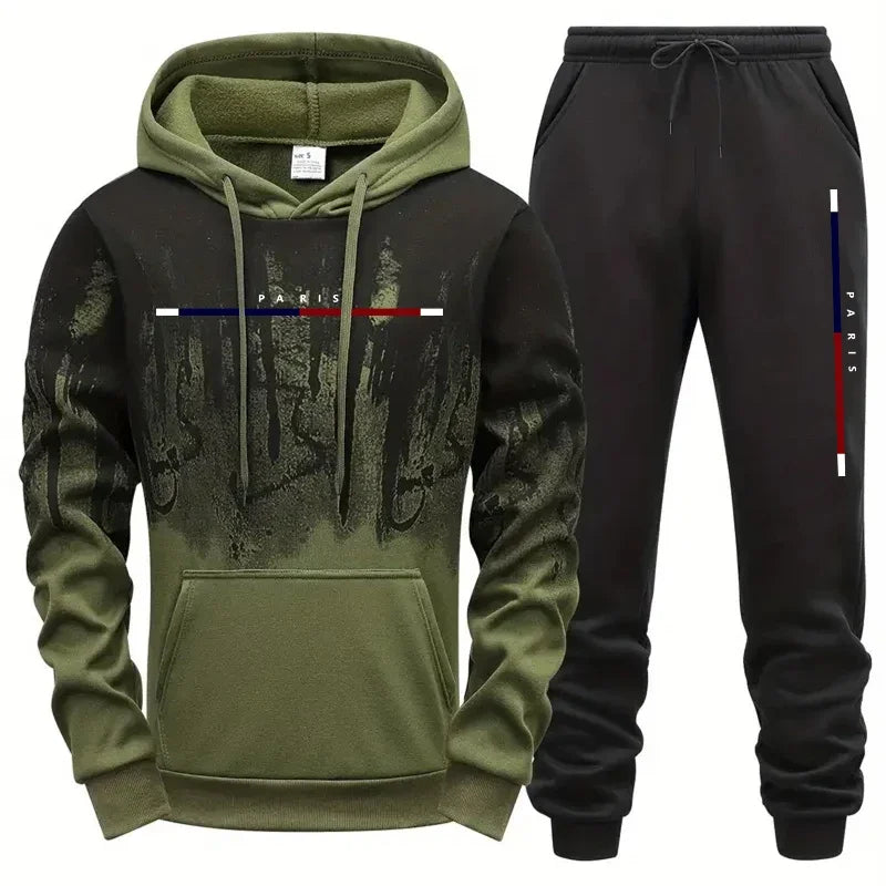Conjunto de chándal con capucha de 2 piezas para hombre, de moda