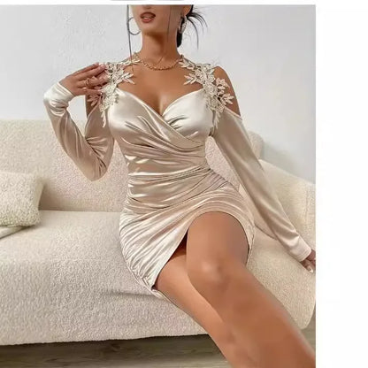 Vestido plisado ajustado estilo europeo y americano, elegante