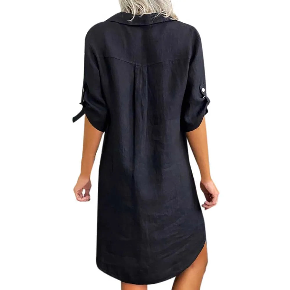 Vestido estilo blusa de algodón y lino para mujer, estilo vintage, informal
