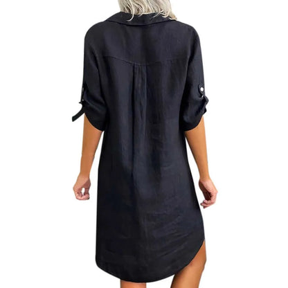 Vestido estilo blusa de algodón y lino para mujer, estilo vintage, informal