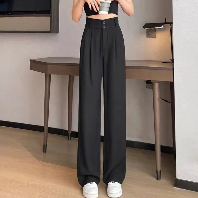Pantalones finos de cintura alta para mujer, pantalón de traje cómodo