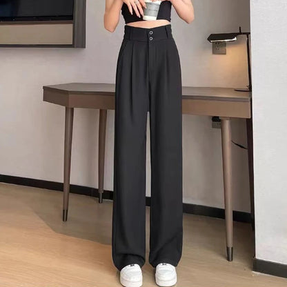 Pantalones finos de cintura alta para mujer, pantalón de traje cómodo