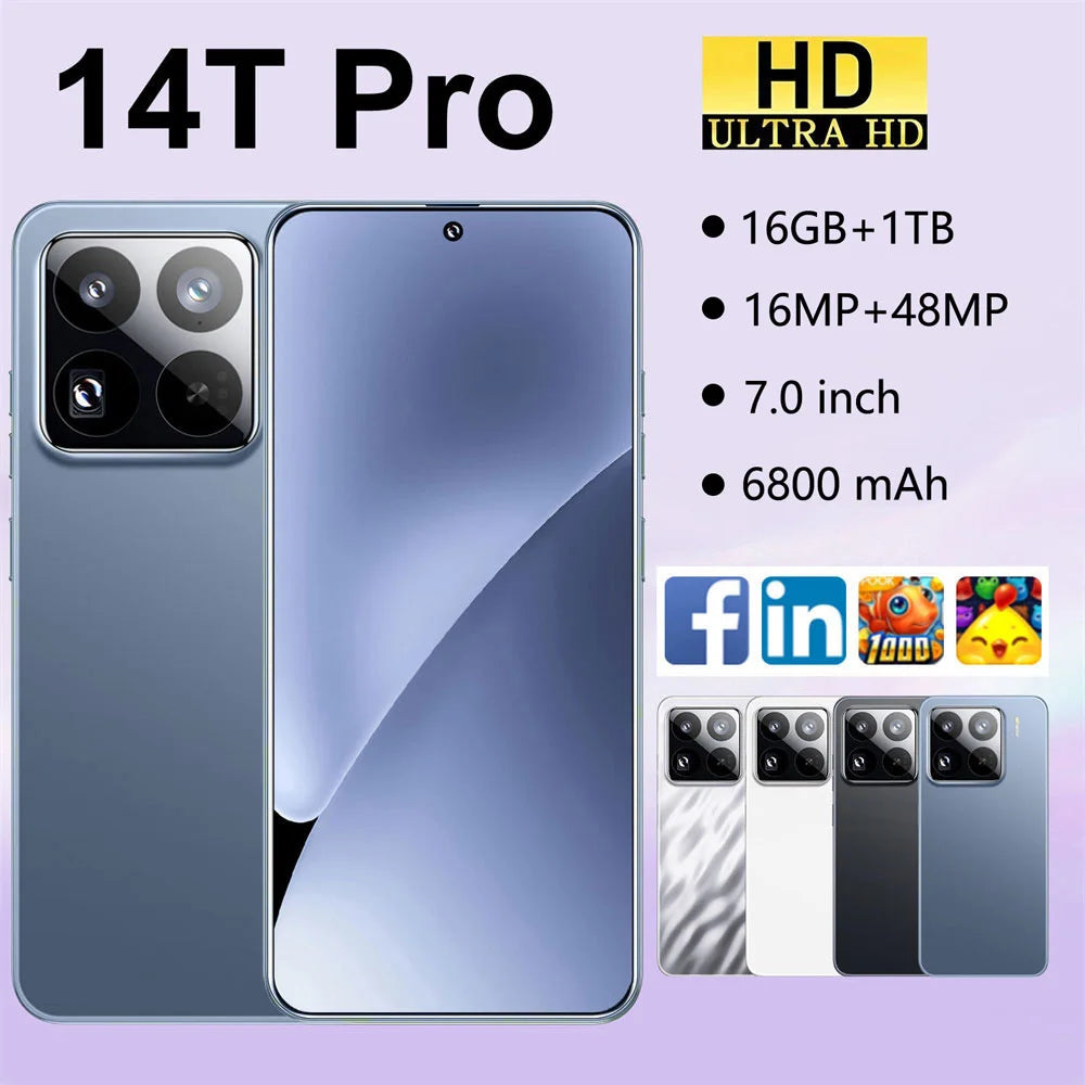 Teléfono inteligente 14T Pro 5G 7.0HD, doble SIM, 16 GB + 1 TB, Android
