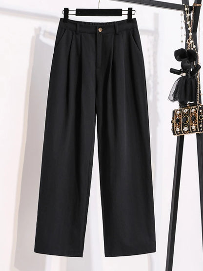 Pantalones largos holgados de cintura alta y pierna recta para mujer