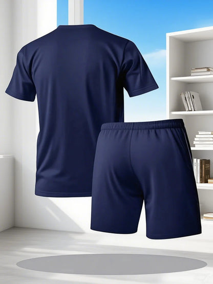 Conjunto de camiseta y pantalones cortos casuales de dos piezas para hombre