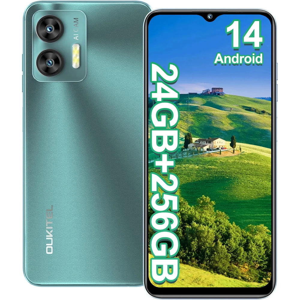 Smartphone OUTIKEL C36 Android 14 de 24 GB (8+16) + 256 GB, pantalla HD
