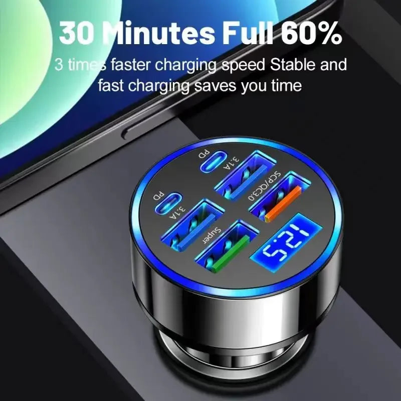 Adaptador de cargador de teléfono para coche UYUXIO 6 en 1 USB C