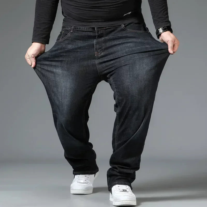 Pantalones vaqueros negros de talla grande para hombre, holgados