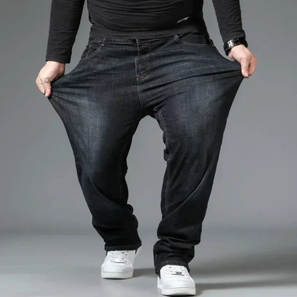 Pantalones vaqueros negros de talla grande para hombre, holgados