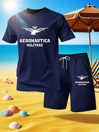 Conjunto de camiseta y pantalones cortos casuales de dos piezas para hombre