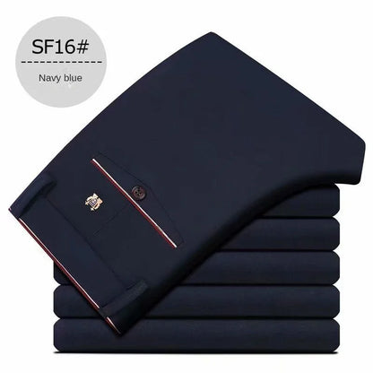 Pantalones de vestir de moda para hombre, negros, rectos, informales