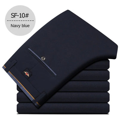 Pantalones de vestir de moda para hombre, negros, rectos, informales