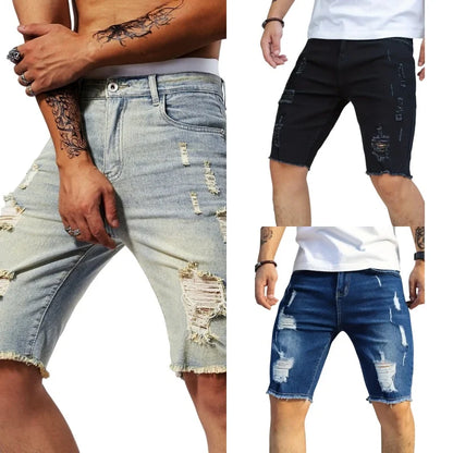 Pantalones vaqueros rotos de verano para hombre, pantalones cortos