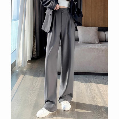 Pantalones finos de cintura alta para mujer, pantalón de traje cómodo