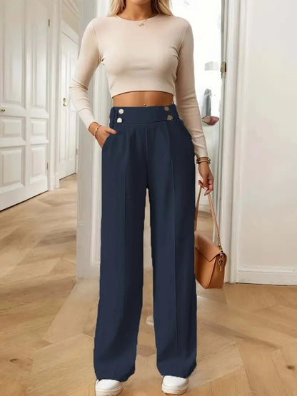 Pantalones anchos de cintura alta para mujer - Novedad 2025