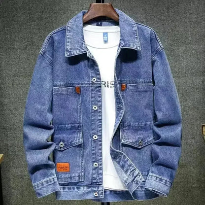 Abrigo vaquero para hombre, chaqueta vaquera gris