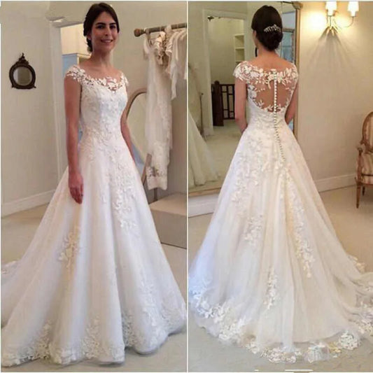 Vestidos de novia blancos elegantes con apliques 2023, espalda transparente