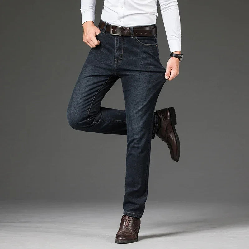 Pantalones vaqueros elásticos informales de negocios, clásicos, azules