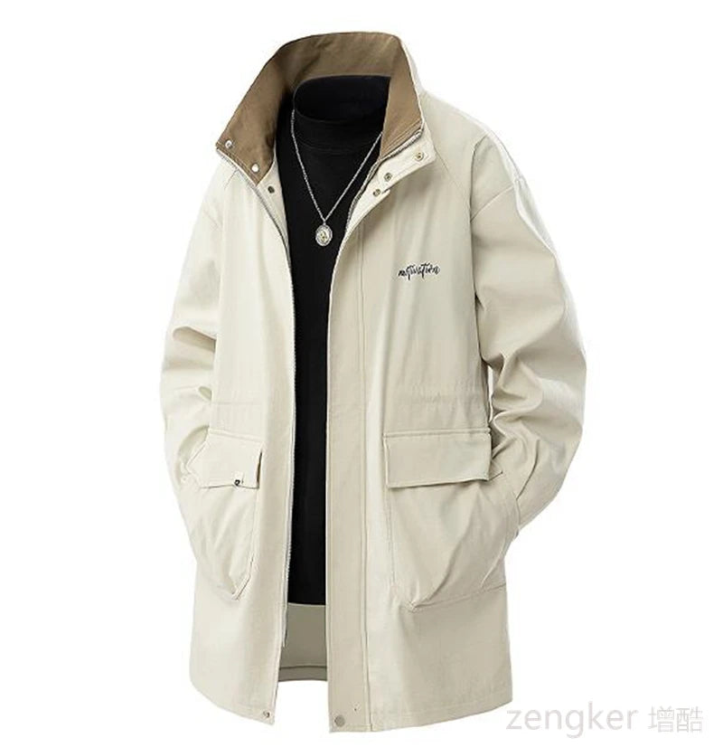 Gabardina de gran tamaño para hombre, chaqueta informal de primavera y otoño