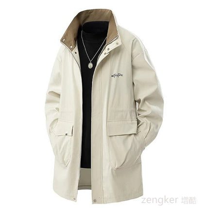 Gabardina de gran tamaño para hombre, chaqueta informal de primavera y otoño